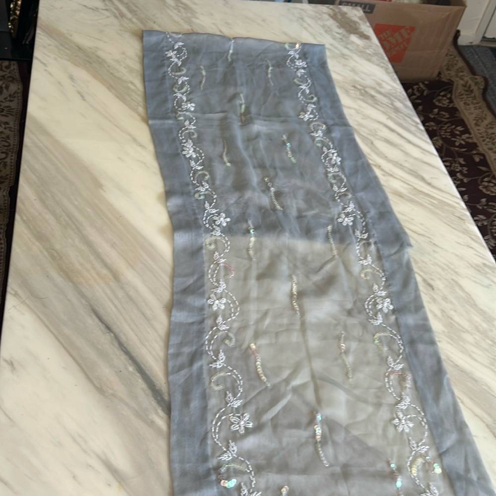 Stylish Gray Floral Embroidered Scarf